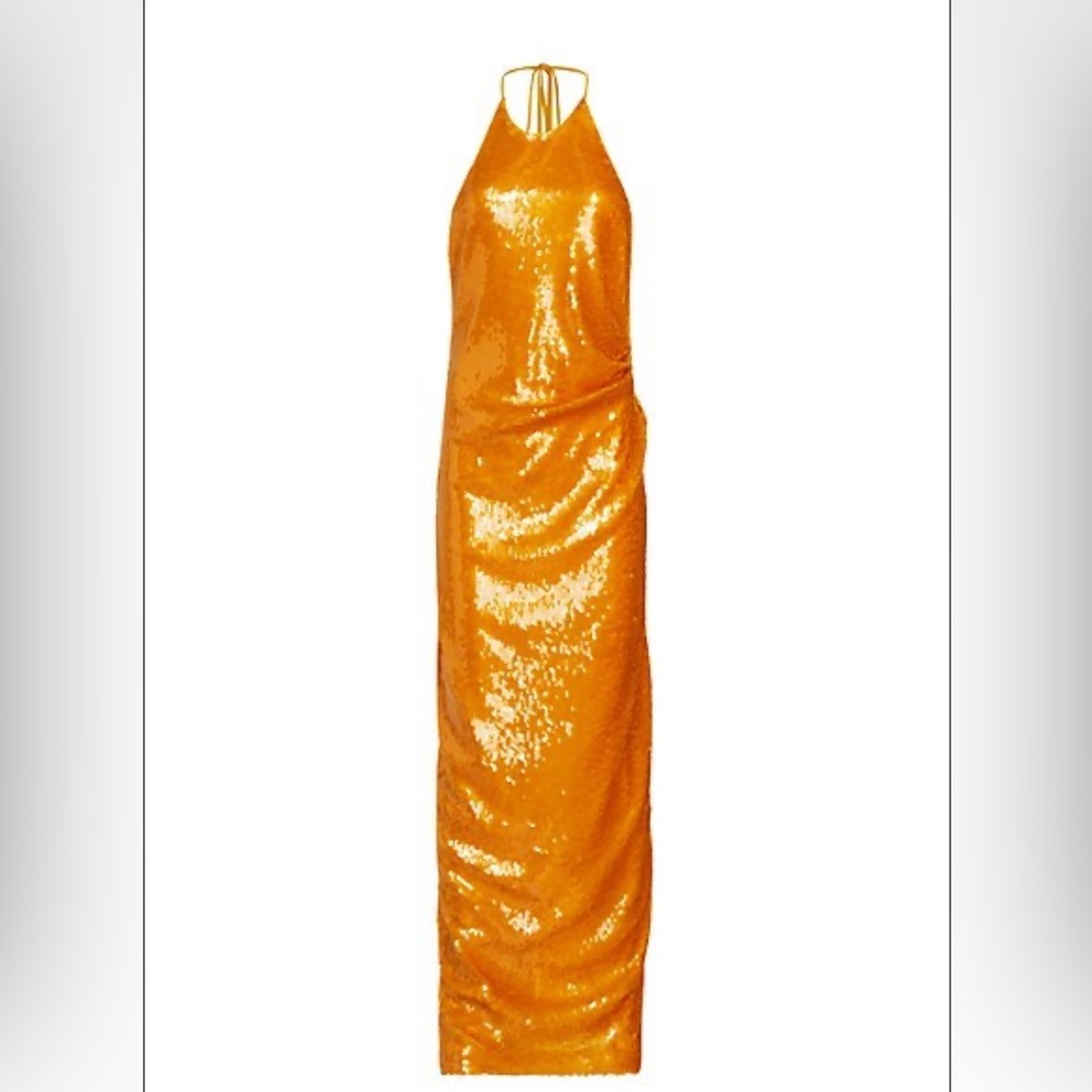 Ronny Kobo Halo Open-Back Sequin Maxi Dress, size Small, in Mango